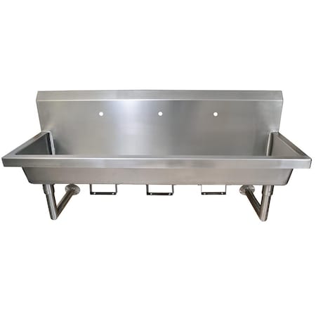 Bk Resources 72" Wall Mount 3 Station Handwash Sink, 1 Hole Splash Mount, Bracket MSHS-72W1B